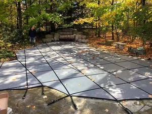 Couverture de sécurité personnalisable, différentes formes, bleu océan, piscine en plastique, matériau PP, filet vert, expédié en une seule pièce - Product Image 6