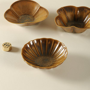 Ceramic Flower Shape Soy Sauce Dish Set Of 3 <b>Handmade</b> Wabi Sabi Style Dishes For Party Use - Product Image 3