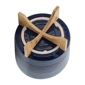 Vaso cilindrico in gres punteggiato con supporto in bambù per piante da interno ed esterno, vaso decorativo per fiori - Product Image 5