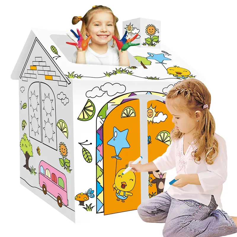 DIY Puzzle Toys Playhouse Doodle Drawing House outdoor Coloring Cardboard Kids Tents Indoor Play House Toy