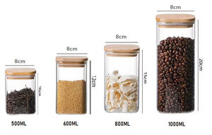 Frasco de Vidrio de Borosilicato con Tapa Cuadrada de Bambú - Recipientes de Vidrio Herméticos <span class=keywords><strong>para</strong></span> Almacenamiento de Alimentos <span class=keywords><strong>para</strong></span> <span class=keywords><strong>Cocina</strong></span>, Venta al por Mayor - Product Image 5