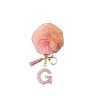Porte-clés KC346 avec pompon moelleux et initiale, porte-clés alphabet en résine scintillante avec pompon pour femme, breloque de sac