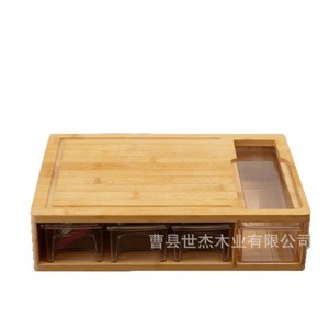Mu Yujia Wooden Cutting Board With <b>Containers</b> Multifunctional Kitchen Storage Tray Rectangle 40cm Handle Easy To Clean - Product Image 5