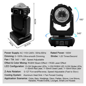 Lumière <span class=keywords><strong>de</strong></span> scène 100W, tête mobile à faisceau, lumière laser RGB, stroboscope, faisceau RGBW, DMX512, contrôle du son pour petit club, bar, mariage, fête à domicile - Product Image 5