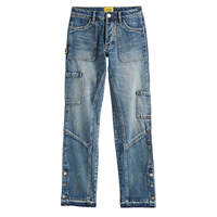 Jeans cargo en denim délavé coupe droite extensible grande taille édition professionnelle personnalisée en gros