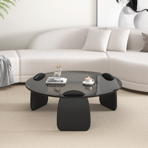 Set di Tavolini da Caffè Rotondi di Lusso Moderni con Piano in <span class=keywords><strong>Vetro</strong></span> Temperato Fumé per Soggiorno e Hotel - Product Image 4