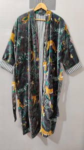 Bata Larga de Terciopelo con Estampado Animal para Mujer, Ropa de Estar por Casa Suave, Kimono de Verano de Longitud Completa, Sin Mangas, Sin Cuello, con Puños a Rayas, Ropa de Dormir - Product Image 3