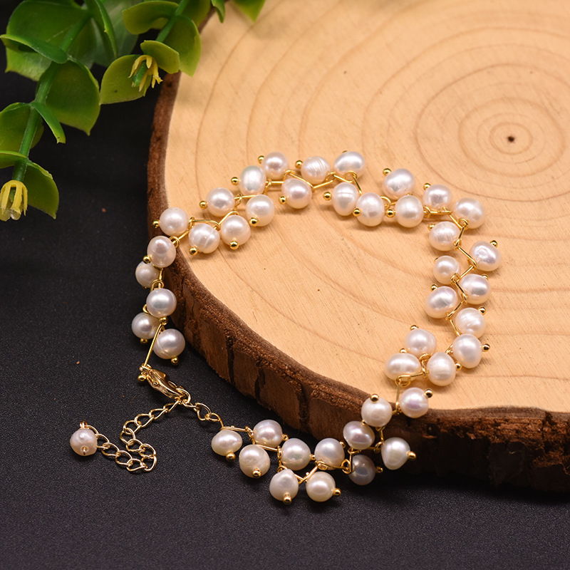 GB1007-4 Bracelet double couche branche de perles blanches