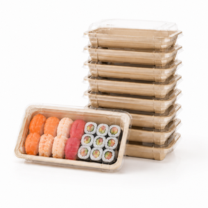 Boîte à sushi et charcuterie jetable écologique avec couvercle, contenants alimentaires robustes en papier kraft <span class=keywords><strong>pour</strong></span> traiteur, plats à <span class=keywords><strong>emporter</strong></span> et assiettes à sushi - Product Image 5