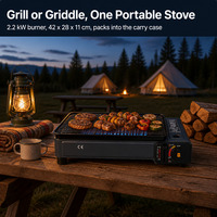 Barbecue portable au gaz butane, gril de camping 2,2 kW, cuisinière à barbecue coupe-vent avec plaque de cuisson pour pique-nique en plein air