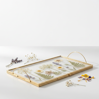 Plateau moderne en verre double avec cadre en laiton pour fleurs pressées, idéal pour la maison et les mariages