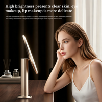 Miroir de maquillage LED rond de 9,6 pouces, 3 couleurs, à intensité variable, avec capteur tactile, miroir de vanité de bureau, rechargeable par USB 6000 mAh, miroir cosmétique
