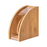 Support de rangement de filtre d'accessoires de café en bambou massif avec fenêtre anti-poussière en acrylique pour boîte à mouchoirs en forme d'éventail