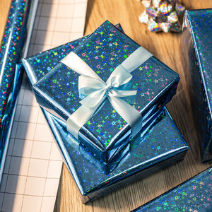 <b>Blue</b> Metallized Gift Wrapping <b>Paper</b> with Star Pattern 120GSM Waterproof for Holiday Packaging - Product Image 1