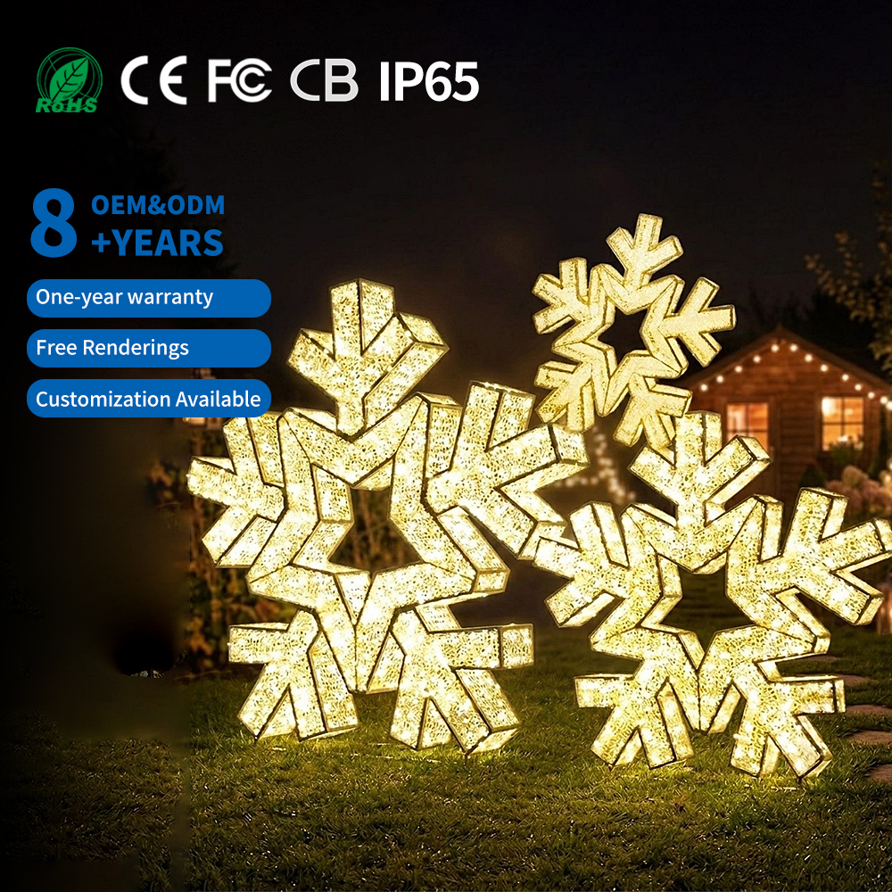 Customized 3D Giant Warm White IP65 Waterproof Multi-Color LED Snowflake Motif Light Outdoor Landscape Christmas Halloween