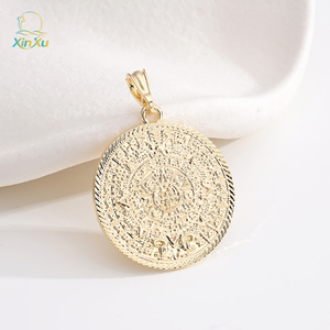 Collar con Colgante Religioso de Moda para Mujer, Chapado en Oro de 18K, Calendario Azteca, Joyería Mexicana, Oro, Reina Maya, Engaste de Bisel - Product Image 2