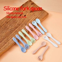 Ensemble de fourchettes et cuillères en silicone sans BPA en forme de patte de chat Meitai, pour tout-petits, avec poignée antidérapante, lavable, léger (53g)