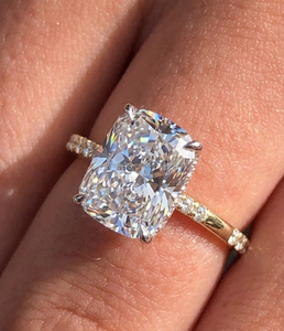 แหวนแต่งงาน/หมั้นแบบวินเทจ IGI Lab Grown ทองคำ 14k สีเหลือง สำหรับทั้งชายและหญิง เพชรทรงคุชชั่น งานแฮนด์เมด ตัวเรือนแบบ Tension Setting แหวนคุณภาพสูง - Product Image 1