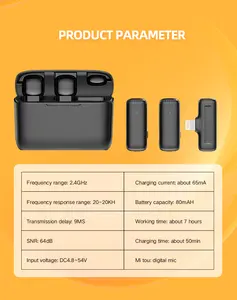 PIX-LINK Nuevo 1 Drag 2 Micrófono Lavalier 2,4 GHz 2 en 1 Mini Micrófono portátil Micrófono de grabación inalámbrico con estuche de carga