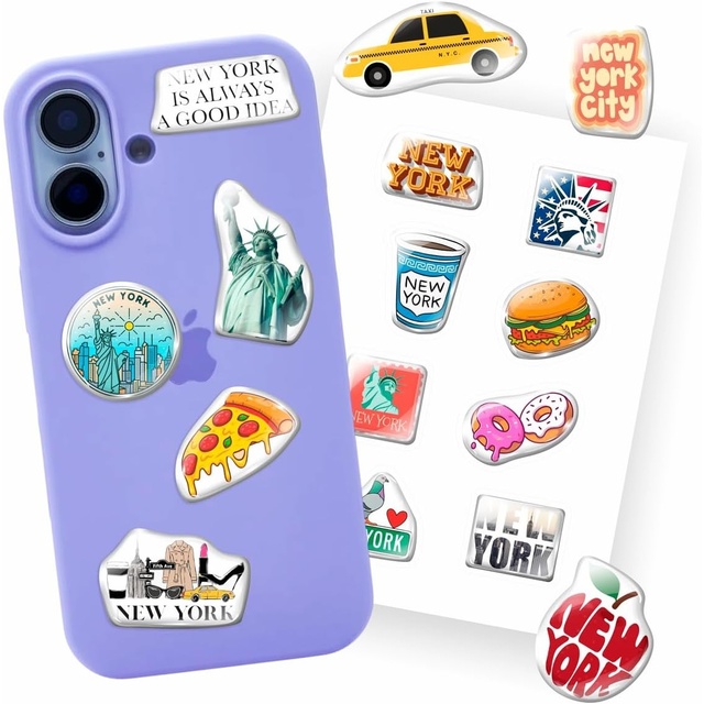 Custom Epoxy 3D New York Stickers for Phone Case, NYC Decals Party Decorations New York Gifts Souvenirs Stickers for Phone