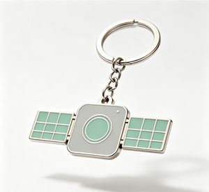 Llavero de Acero Inoxidable con Diseño de Satélite, Anillo Metálico Esmaltado, Recuerdo con Temática Espacial - Product Image 1