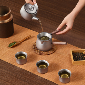 Juego de té de titanio puro estilo Tang de la dinastía Tang, tetera portátil y tazas, herramientas de té Kung Fu para uso doméstico - Product Image 2