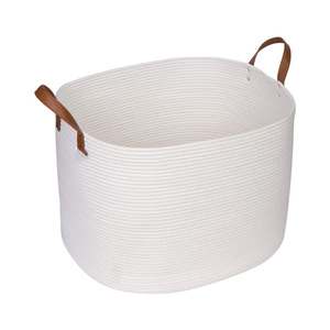 Large Woven Cotton Rope Storage Basket with strong handle,folding laundry basket cotton rope,cotton rope hanging basket