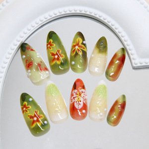 <span class=keywords><strong>Faux</strong></span> ongles à presser de luxe en amande, 24 pièces, motif floral 3D, kit d'emballage pour la revente en gros et les entreprises - Product Image 4