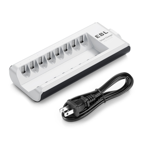 Cargador de Baterías EBL AA AAA de 8 Bahías, Cargador Individual para Baterías Recargables NiMH NiCD con Enchufe de CA, Carga Rápida - Product Image 1