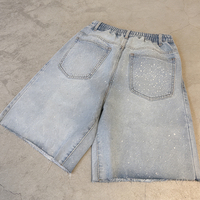 OEM ODM Logo brodé personnalisé, jorts vintage délavés, jean court pour homme, strass sur toute la surface, denim délavé, jean brut de haute qualité