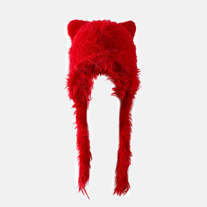 Lady Autumn Winter Warme Ohren Mütze mit 3D gestickten Plüsch Katzen ohren Gestrickte Gehörschutz Mütze für Strand und Business - Product Image 2