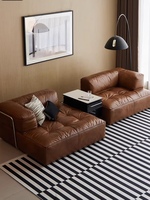 Canapé d'angle en cuir microfibre noir, design modulaire nordique, grand format, style Bauhaus, en forme de bloc de tofu, dépliable