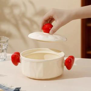 Creamic Wind Light Luxe Anti-Scald Double Oreille Bol à nouilles Bol en céramique avec couvercle Étudiant Dortoir Nouilles Ménage Bol à soupe - Product Image 6