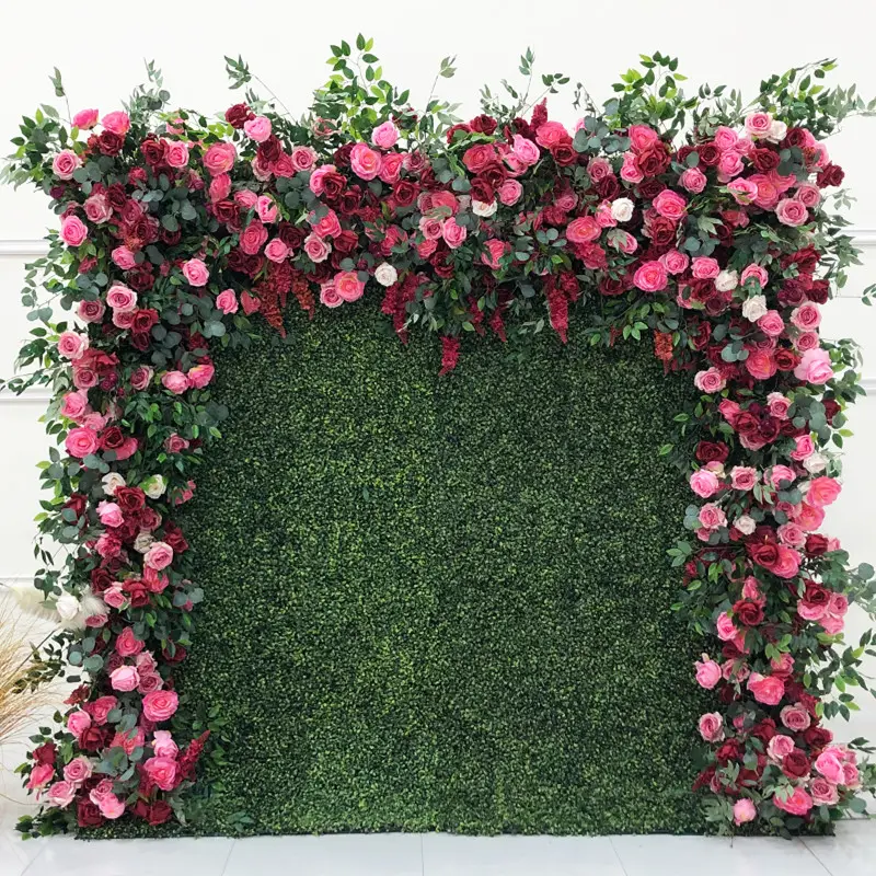 Oem 8 * 8ft vải 2 mảnh 3D 5D cuộn lên Hoa Tường Backdrop Wedding Rose Backdrop vải hoa tường bảng wed Trắng Hoa Tường