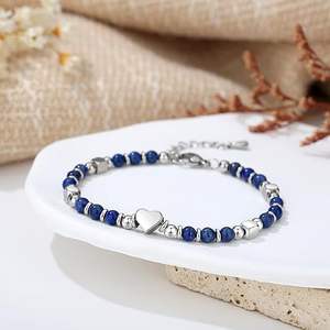 Delicada Pulsera de Piedras Preciosas de 4 mm con Forma de Corazón, Joyería Apilable de Acero Inoxidable con Cuentas para Regalos de Navidad para Hija o Amiga - Product Image 6