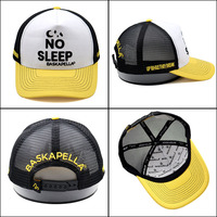 Gorra Trucker con Logotipo Personalizado Bordado, Blanca, Negra y Amarilla, de Algodón, Dos Tonos, Visera Plana, Ajustable, de 5 Paneles, Estilo Casual, de Malla, Tipo Béisbol