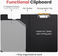 Carpeta Portapapeles Plegable A4 con Clip Metálico de Perfil Bajo, 360 Grados, con Soporte para Bolígrafo y 2 Bolsillos con Separadores, Ideal para Enfermería, Escuela y Oficina