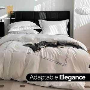 100% コットン羽毛布団カバーセット刺繍キルトボタン留め付きホームソフト通気性ベッドリネン農家ホワイトキングサイズ - Product Image 2