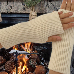 Guanti termici squisiti <span class=keywords><strong>da</strong></span> <span class=keywords><strong>donna</strong></span> invernali e caldi per scaldavivande a maglia guanti lunghi <span class=keywords><strong>senza</strong></span> <span class=keywords><strong>dita</strong></span> con foro per il pollice per il calore esterno - Product Image 2