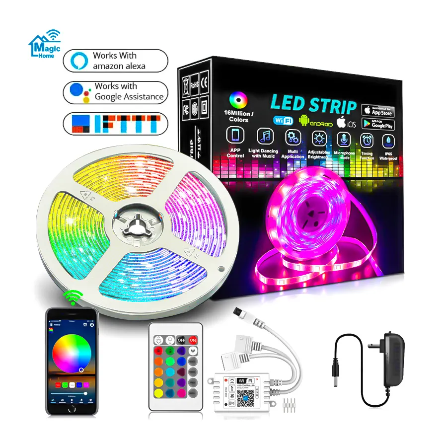 LED Strip Ánh Sáng Không-Không Thấm Nước Kit SMD 5050 16.4Ft (5M) - SMD RGB 150 Leds Strip Chuỗi Ánh Sáng BĂNG BĂNG + 24 Key Wifi Điều Khiển