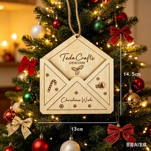 Decorazione Natalizia <span class=keywords><strong>in</strong></span> <span class=keywords><strong>Legno</strong></span> Tagliato al Laser, Lettera per Babbo Natale con Busta, Ornamento <span class=keywords><strong>da</strong></span> Appendere - Product Image 1