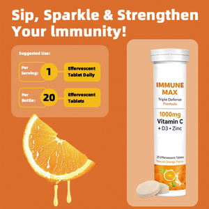 Comprimés effervescents de <span class=keywords><strong>vitamine</strong></span> <span class=keywords><strong>C</strong></span>, D3 et <span class=keywords><strong>zinc</strong></span> de haute qualité en gros pour le soutien immunitaire, 4 grammes par comprimé, 20 comprimés par flacon - Product Image 5