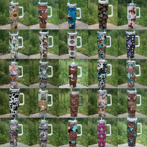 Tasses isothermes en acier inoxydable 40 oz, 9 couleurs, style western, avec imprimé cactus chic du Far West, avec poignée, pour le voyage - Product Image 4