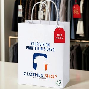 Bolsa de Papel para Ropa a Precio de Fábrica, Bolsa de Compras Personalizada con Logotipos, Impresión a Color y Versiones Verticales, Bolsa de Papel Kraft - Product Image 1