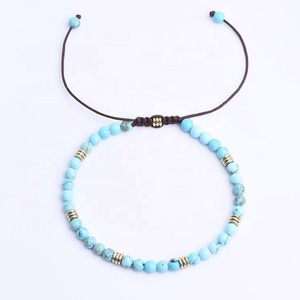 Pulsera de Cuentas Redondas de Piedra Natural de 4 mm, Cuerda Negra Tejida a Mano, Ajustable, de la Amistad - Product Image 4