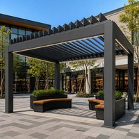 Pergola Aluminium Elektrik Tahan Air dan Salju, Gazebo Paviliun Luar Ruangan untuk Halaman Belakang, Teras, Kolam Renang