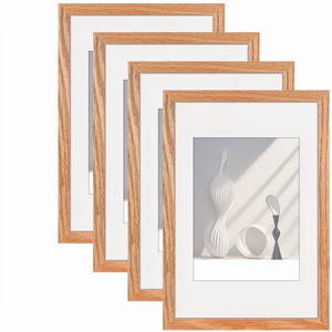 HIMEETIME 4x Cadre <span class=keywords><strong>photo</strong></span> en bois de chêne massif DIN A4 <span class=keywords><strong>21x30</strong></span> cm, durable |   Tapis de présentation A5 (15x21 cm) |   Décoration murale/de table - Product Image 1