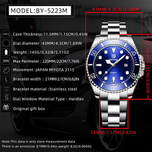 Reloj de Pulsera Benyar BY-5223M de 43 mm con Caja de Acero Inoxidable, Diseño de Lujo para Uso Diario, Reloj de Cuarzo Analógico para Hombre + Caja - Product Image 2