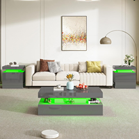 Ensemble de table basse moderne pour salon, finition brillante, avec éclairage LED, table centrale et 2 tables d'appoint