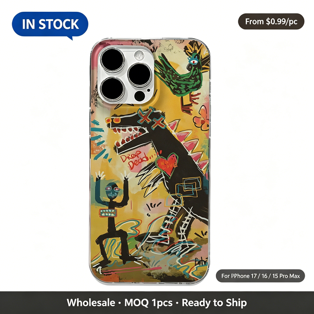 Graffiti Abstract Dinosaur Figure Illustration Clear TPU Case, Street Art Shockproof Phone Cover for iPhone 17 16 15 14 Pro Max
